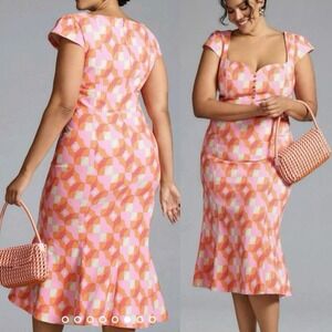 Anthropologie Pink Combo The Cecily Fit & Flare Sweetheart Midi Mermaid Dress 1X